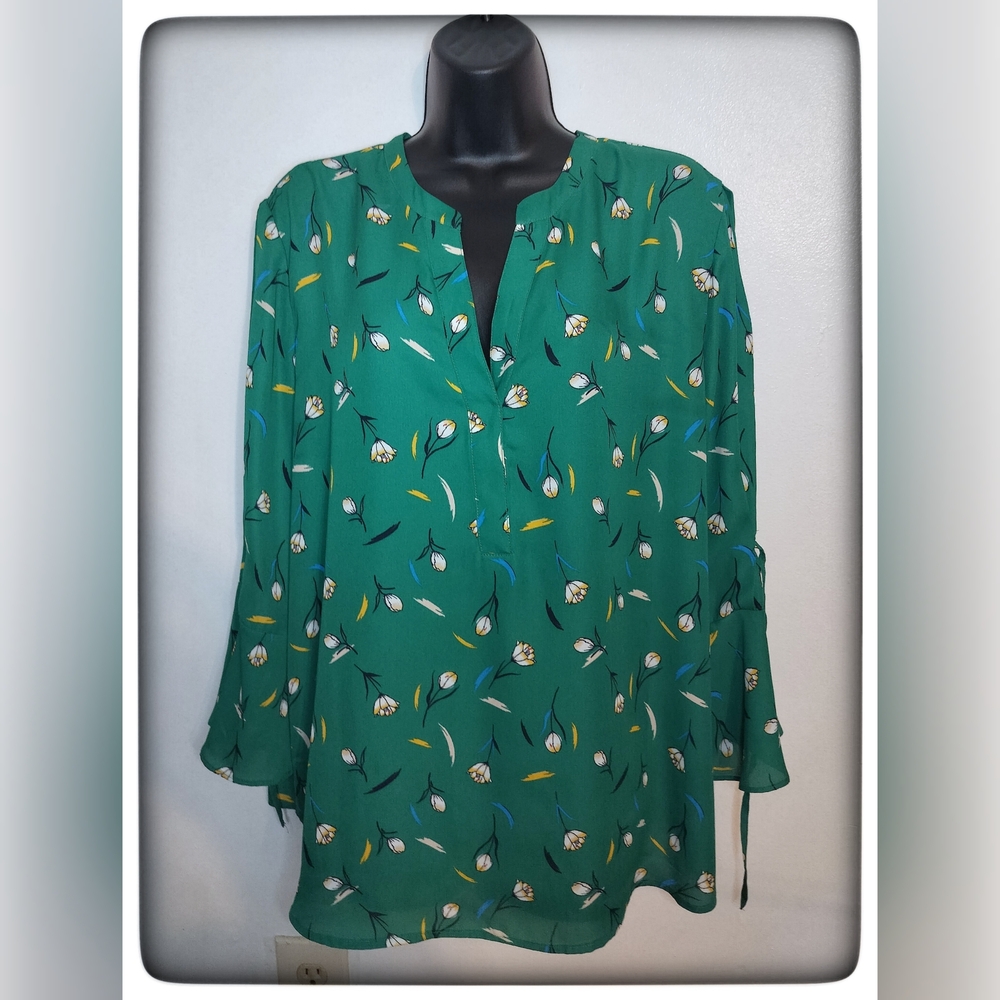 Hawthorn Emerald Green Floral Blouse Sz 2X
